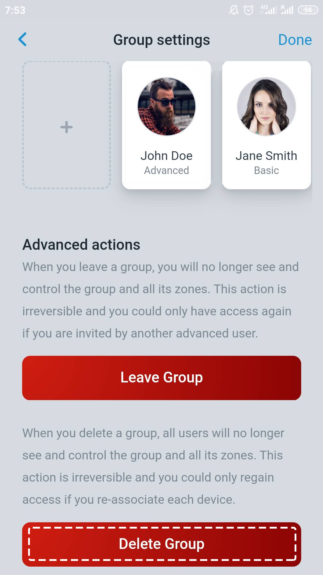 Manage groups - delete group