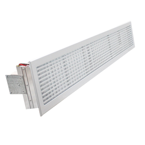 Motorized grille of linear slats fixed at 0º